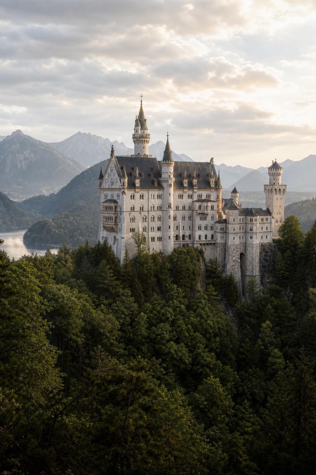 Schloss Neuschwanstein über dem Alpenvorland